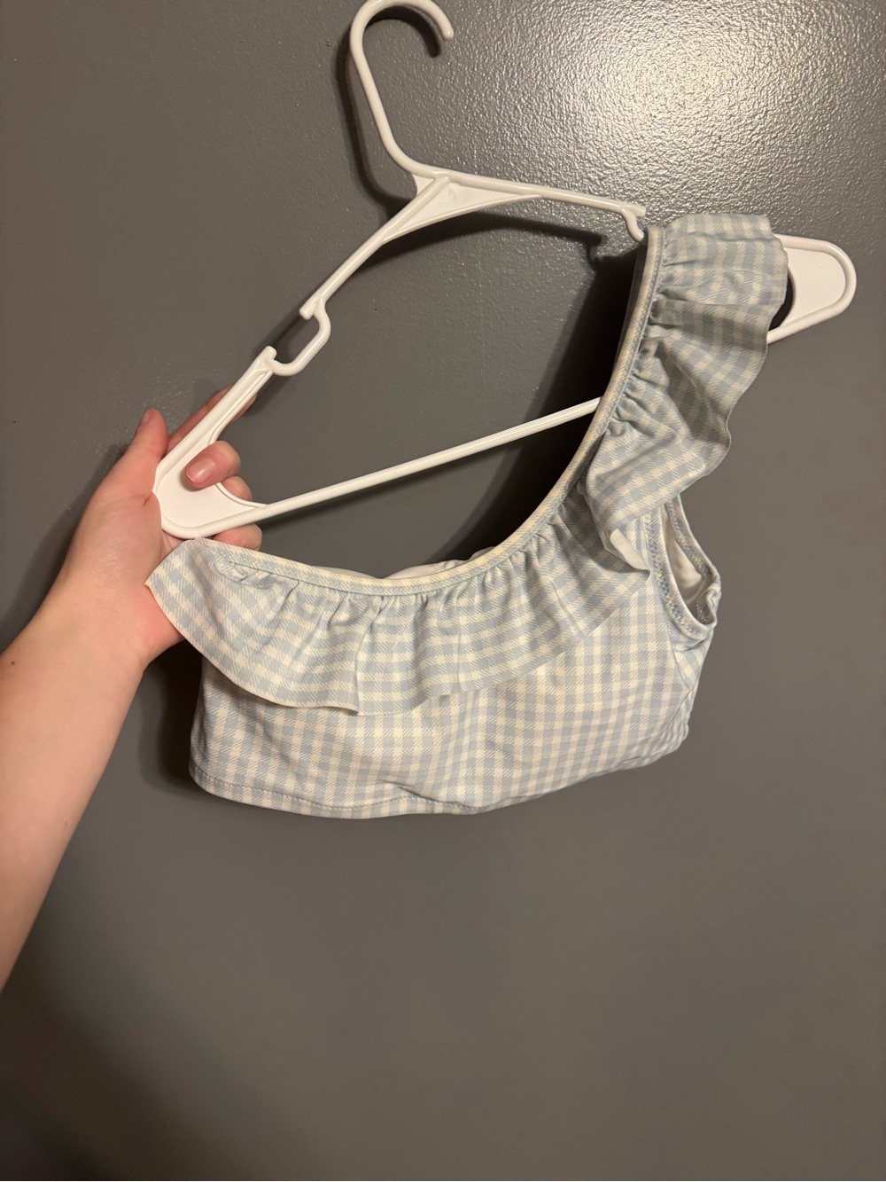 Old Navy Light Blue Gingham One-Shoulder Ruffle Bikini Top